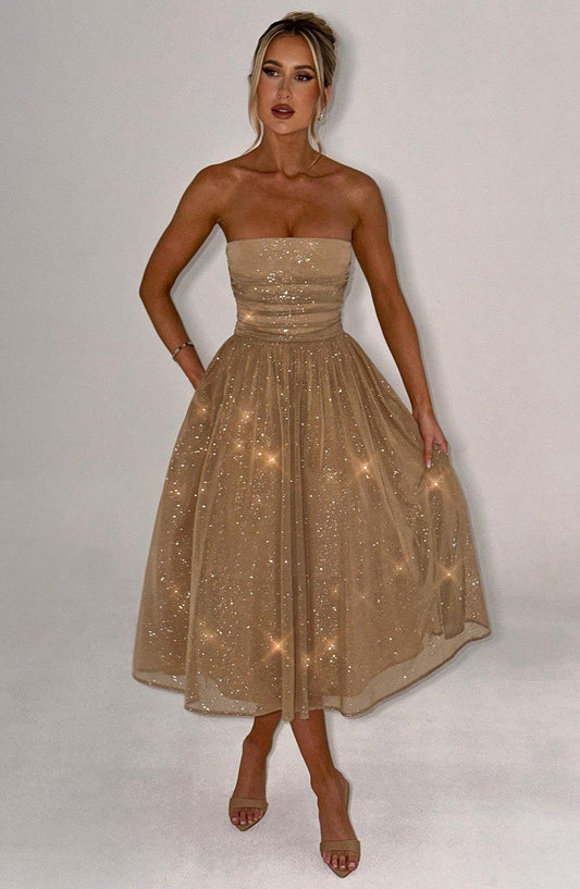 Marissa Midi Dress - Gold Sparkle