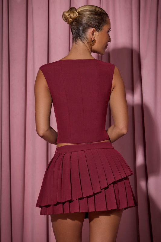 Open-Front Crop Top in Wine Red